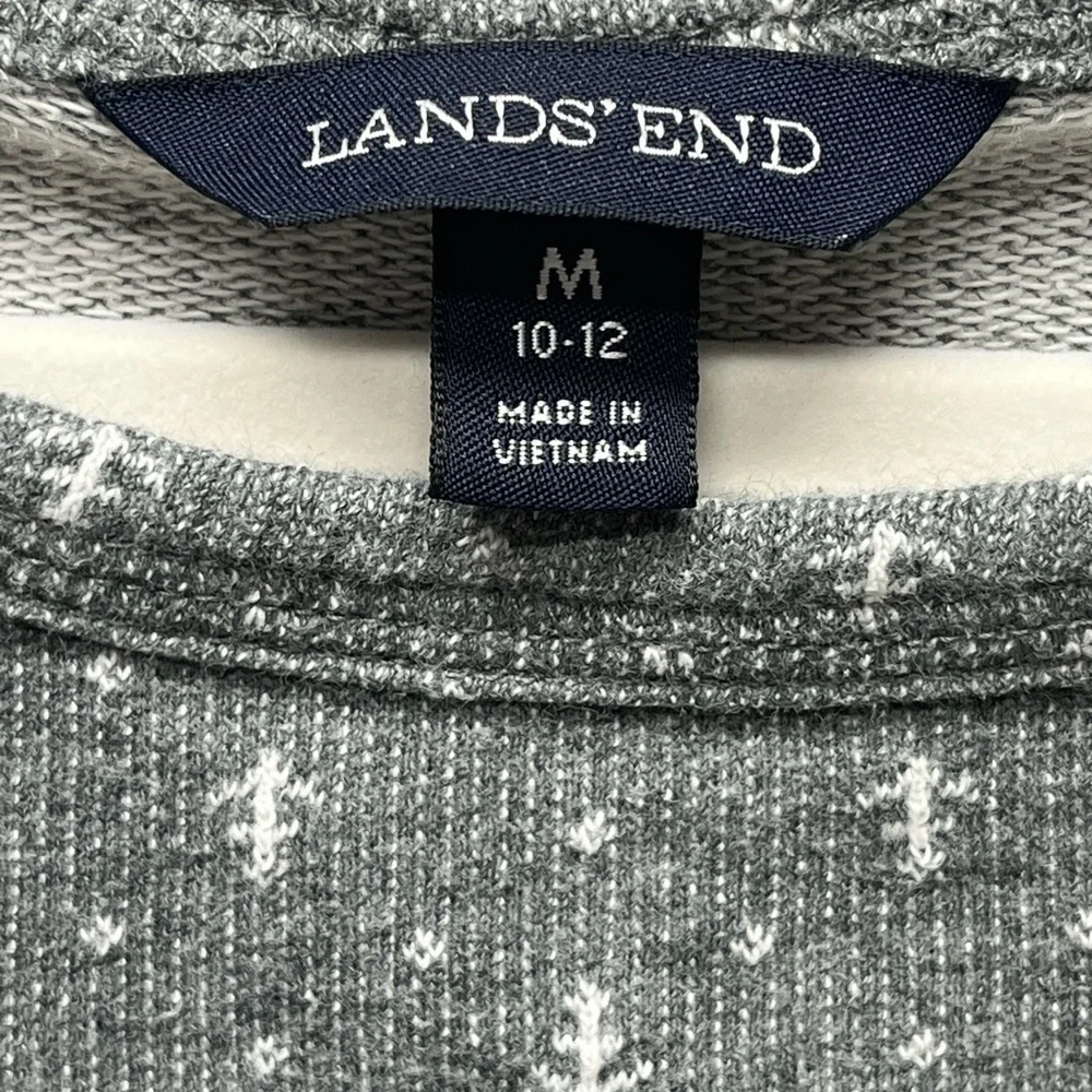 Lands' End Gray White Anchor Design Boat Neck 3/4 Sleeve Cotton Tunic Top SZ M